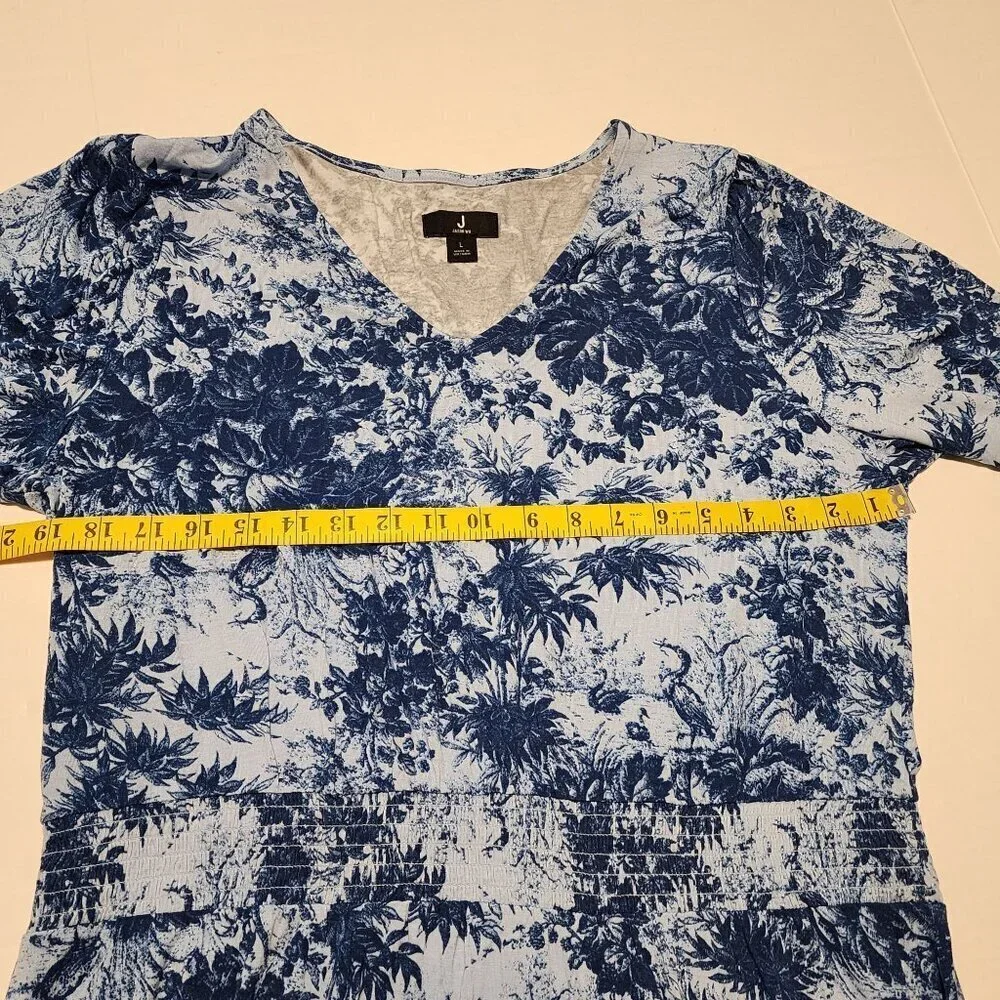 Jason Wu blue floral dress sz L women long sleeve stretchy - Picture 9 of 11